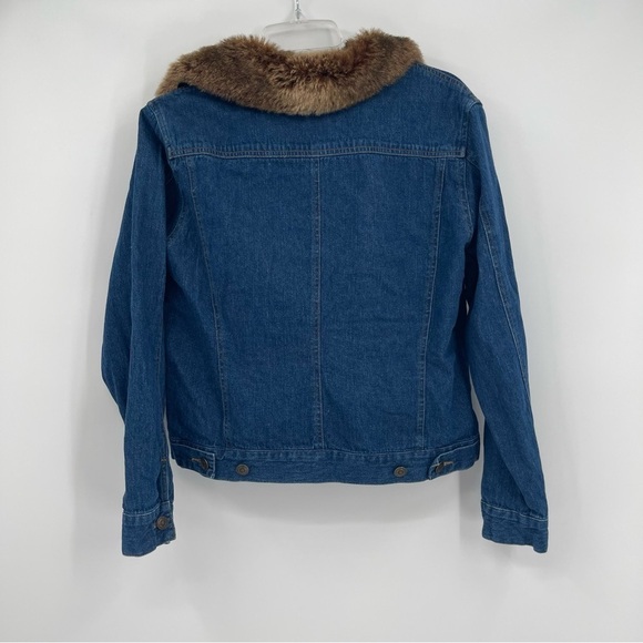 Marisa Christina Women’s Denim Jacket Size Small Faux Fur Trim Button Front Blue - Picture 8 of 11